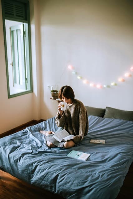 Model wearing a cozy organic cotton pajama set