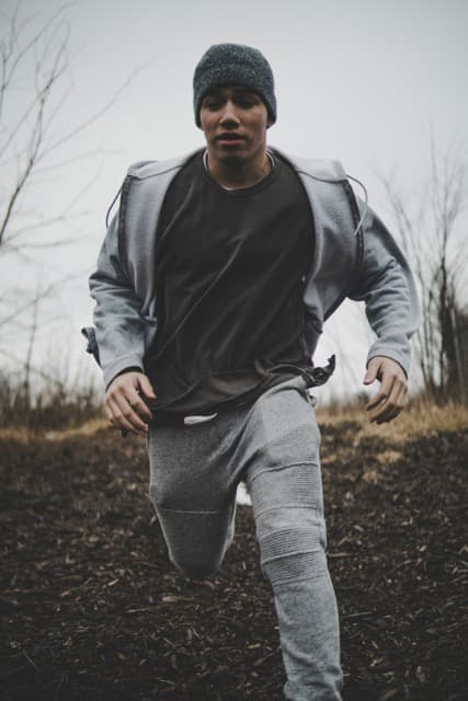 Person wearing cozy organic cotton sweatpants