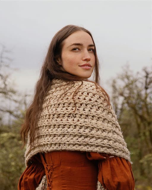 Model wearing a cozy recycled wool scarf